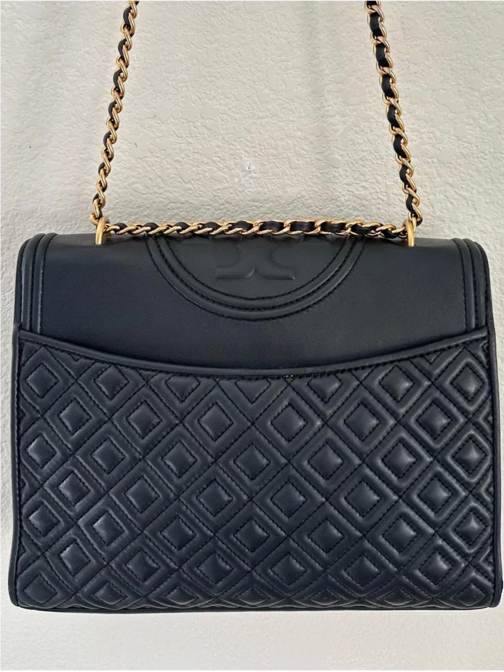 Tory Burch Fleming Quilted Leather Convertible Chain Shoulder Bag Black